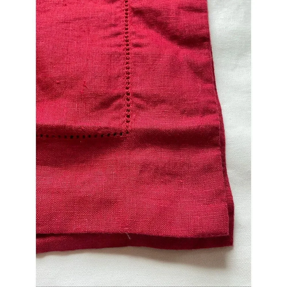 2 Pottery Barn KING Belgian Flax Linen Red Berry Shams